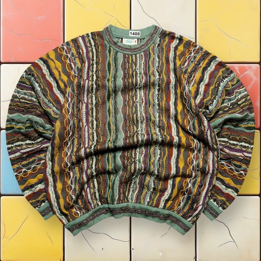 Vintage Coogi Australia 3D Knit Sweater 90s Mens L Multi-Color Textured Cotton